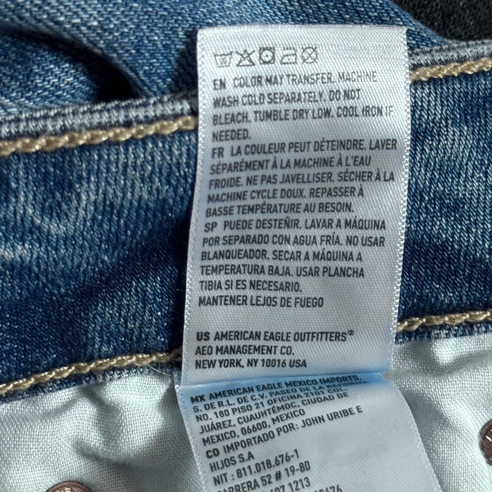 American Eagle Kick Boot Jeans 10 Super Low Rise Distressed Stretch Y2K Blue 30W - Picture 14 of 14